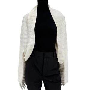 Shirin Guild Ivory Ribbed Knit Shrug